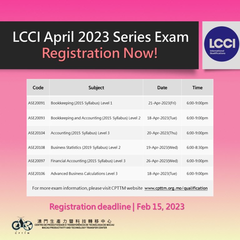 LCCI April 2023 Series Exam Registration NOW! CPTTM