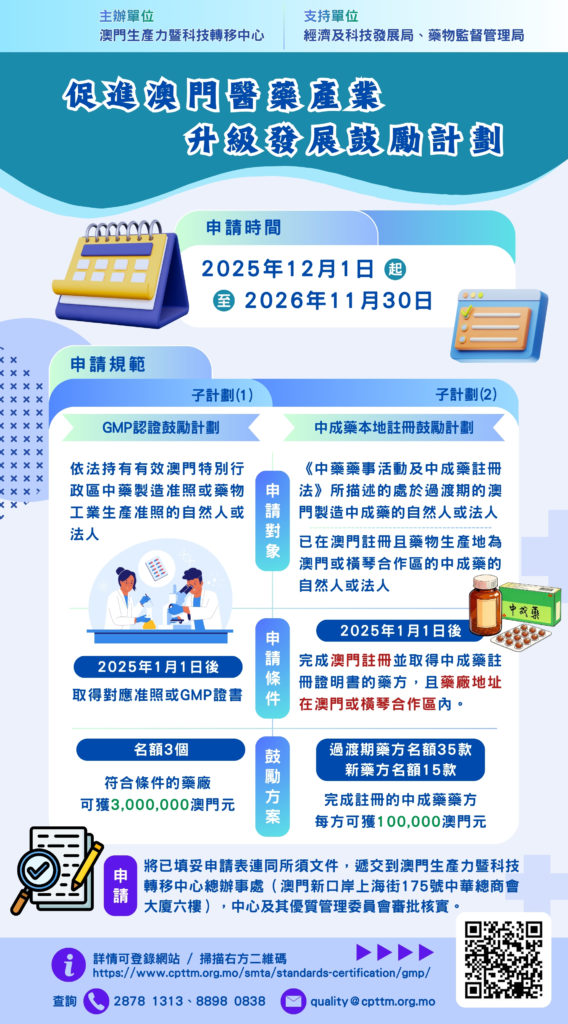 促進澳門醫藥產業升級發展鼓勵計劃明起接受申請 (2025.11.30 新聞稿)